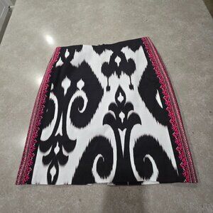 WHITE HOUSE BLACK MARKET Women's Graphic Print Pencil Skirt w/Red Trim - Size